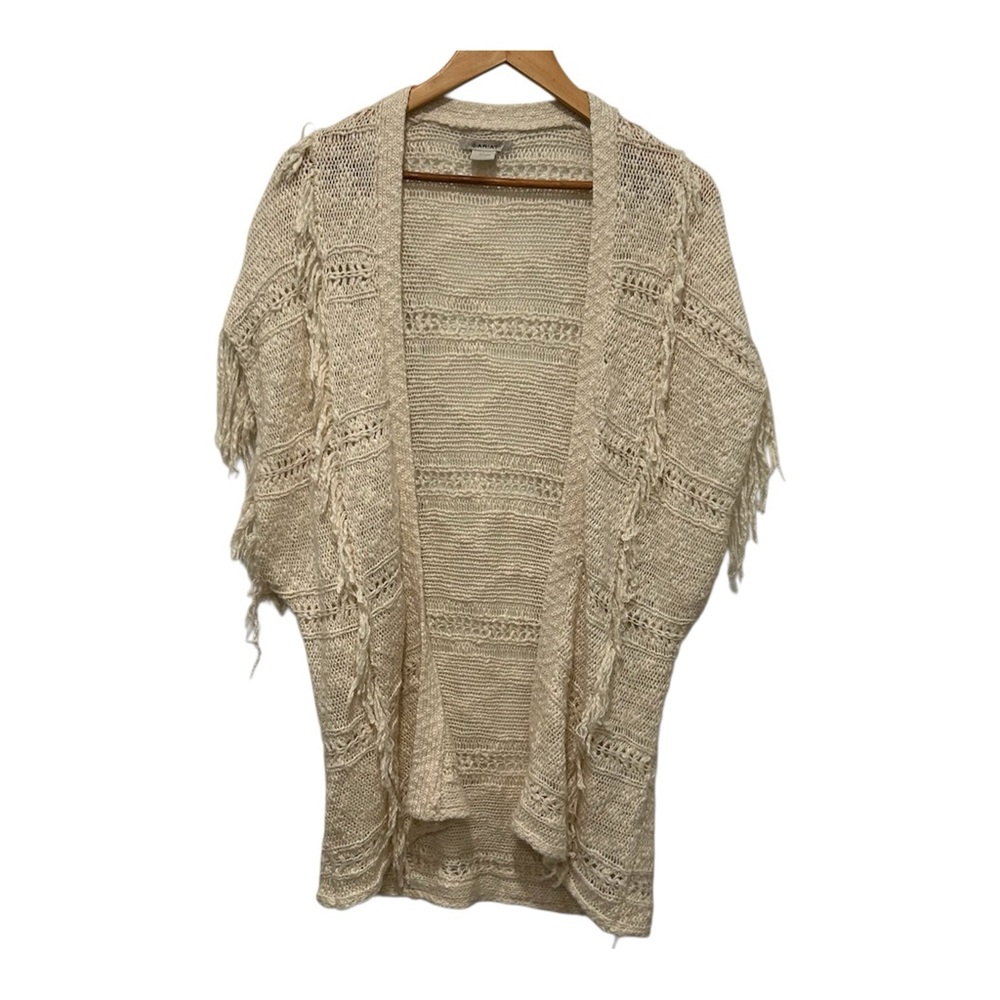 Ariat Fringe Knit Open Cardigan Sweater Ivory Western Boho Crochet Sz Small